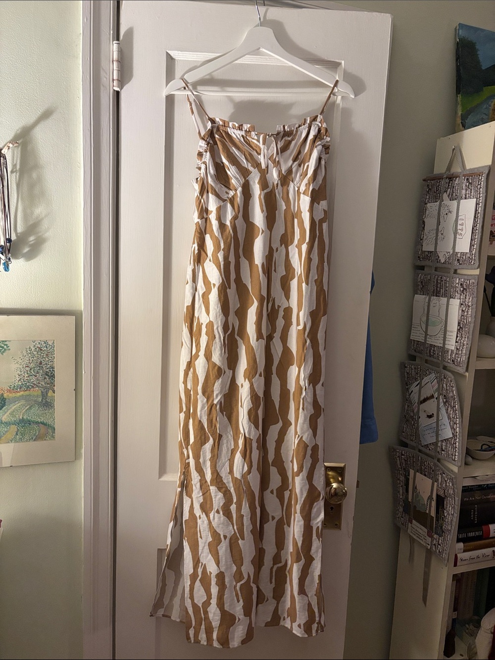 Monteau White and Copper Rayon Printed Maxi Sun Dress